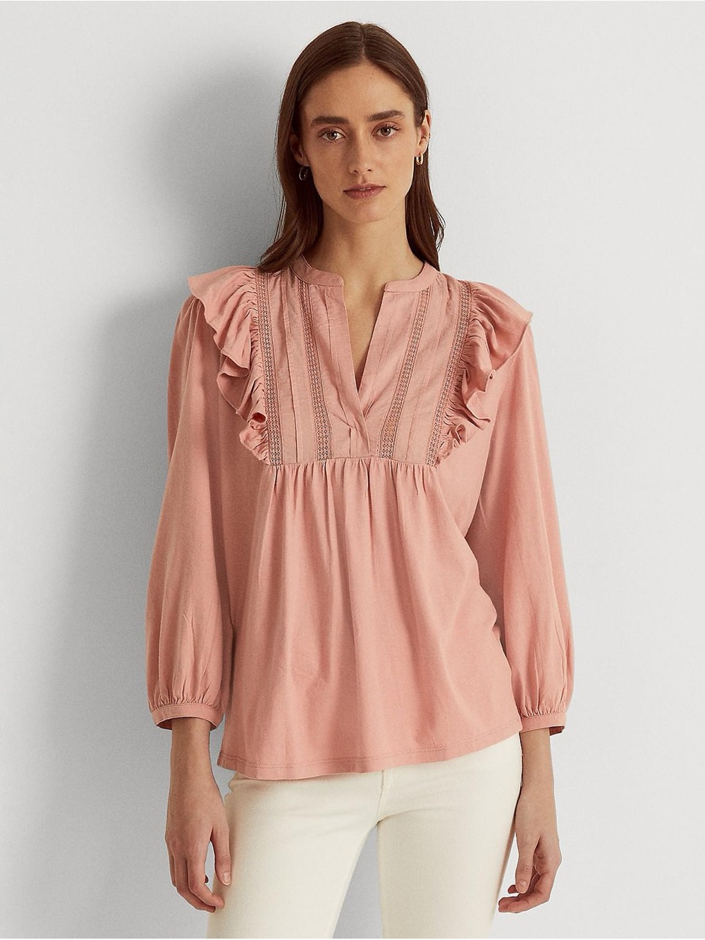 Lauren Ralph Lauren Dusty Pink Ruffle Yoke Blouse